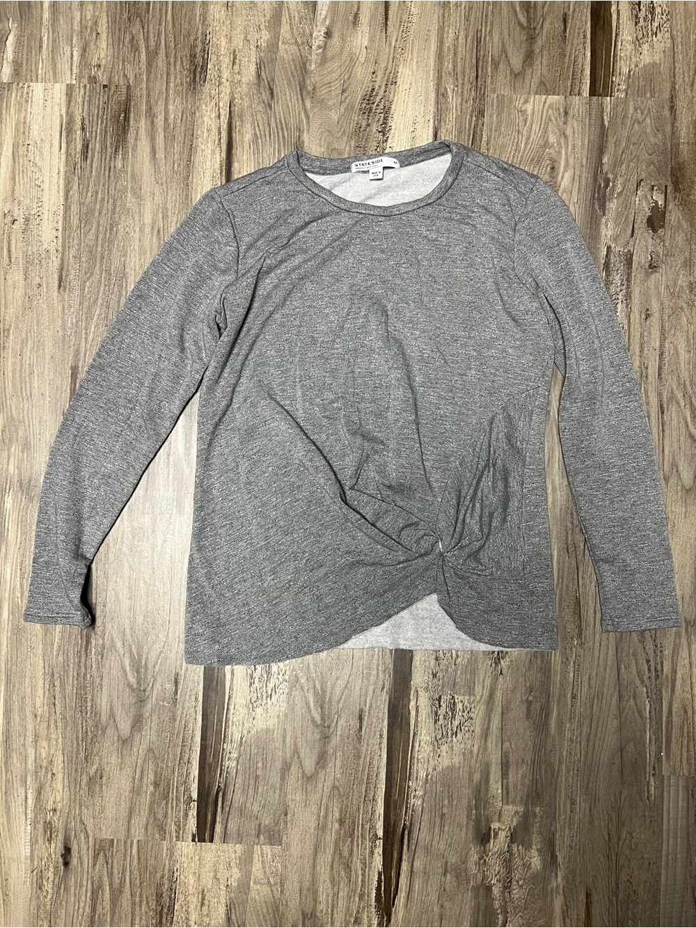 Stateside Heather Gray Viscose Twist Front Long Sleeve Top Knit Shirt Size M